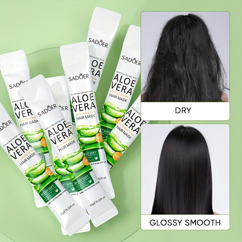 Aloe vera hair mask, improves dryness, perming, frizz, smoothness, moisturizing, hair care mask, Women's hair lotion, conditioner, suitable for all hair types, plant-based conditioner, small strip set, portable travel set