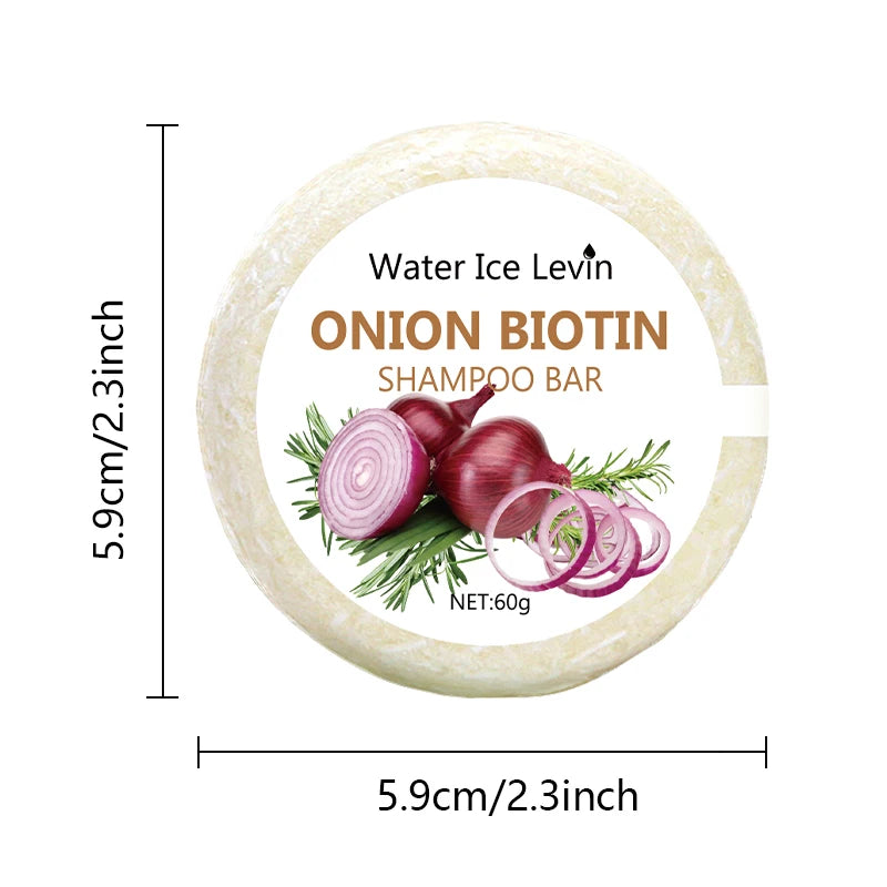 Organic Onion and Biotin Shampoo Soap - 60g, Suitable for All Hair Types, Moisturizing and Smoothing, Rich in Rosemary Extract