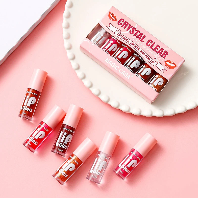 Organic MAGIC CASA 6-Piece Set Water-Gloss Jelly Lip Oil - Plumping, Hydrating, Makeup Base, Long-Lasting Moisture