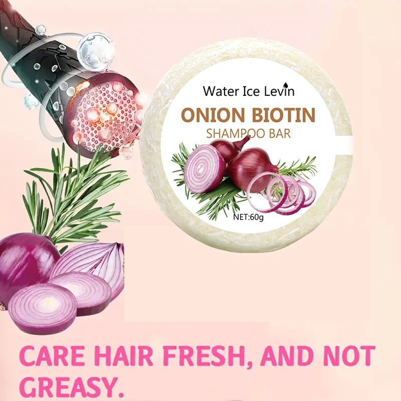 Organic Onion and Biotin Shampoo Soap - 60g, Suitable for All Hair Types, Moisturizing and Smoothing, Rich in Rosemary Extract
