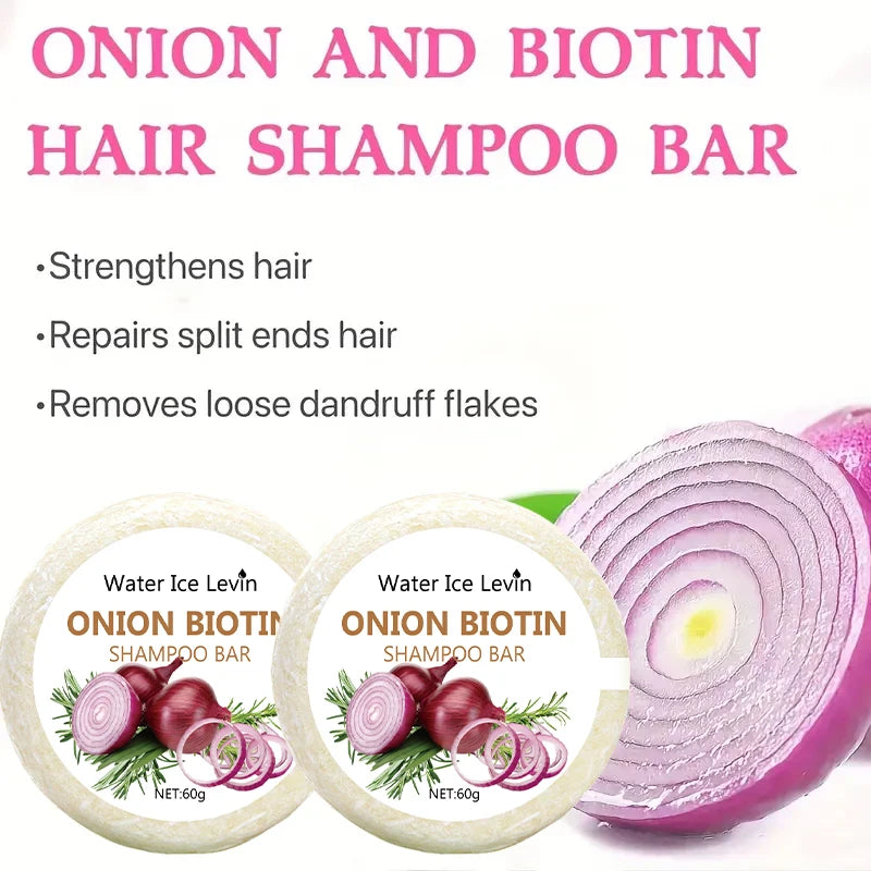 Organic Onion and Biotin Shampoo Soap - 60g, Suitable for All Hair Types, Moisturizing and Smoothing, Rich in Rosemary Extract
