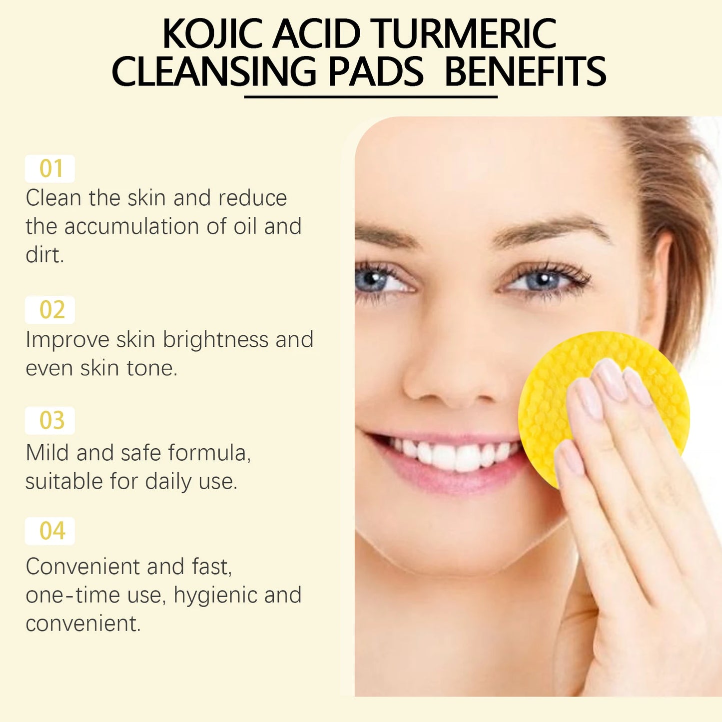 Organic Turmeric Kojic Acid Cleansing Pads Exfoliating Pads Facial Sponges For Cleansing Exfoliating Daily Cleansing Skin Care Tools