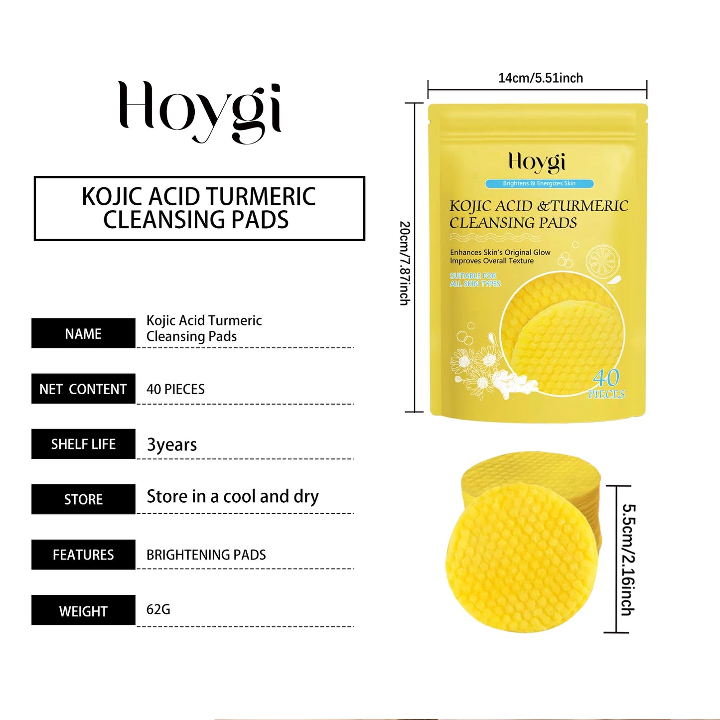 Organic Turmeric Kojic Acid Cleansing Pads Exfoliating Pads Facial Sponges For Cleansing Exfoliating Daily Cleansing Skin Care Tools