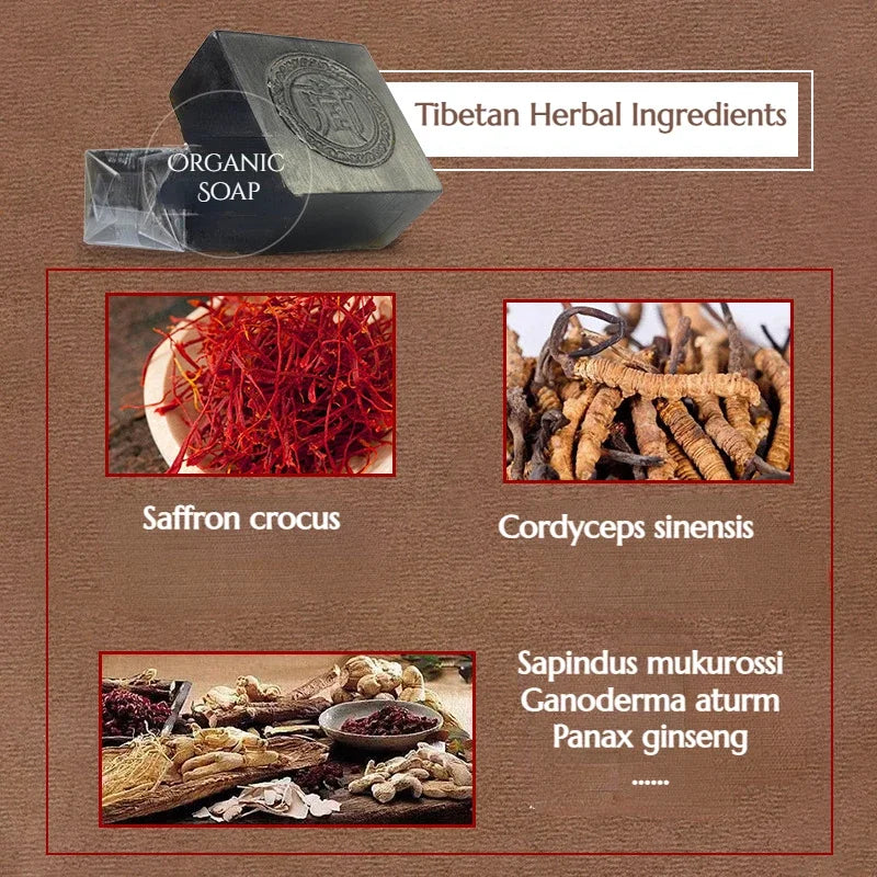 Organic Tibetan Ancient Soap Black Soap Handmade Soap Face Clean Anti-Acne Remove Blackheads Chinese Herbal Soap with Cordyceps Sinensis
