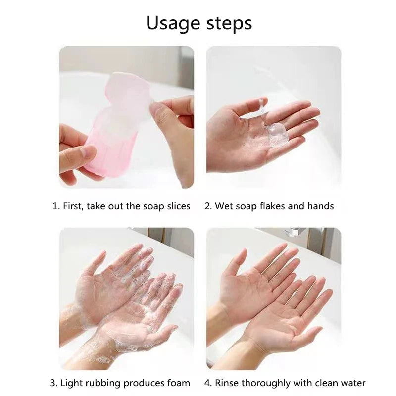 40/60/100 Pcs Organic Soap Paper Portable Hand Washing Slice Sheets Bath Travel Scented Foaming Soap Bath Clean Soap Tablets Bathroom