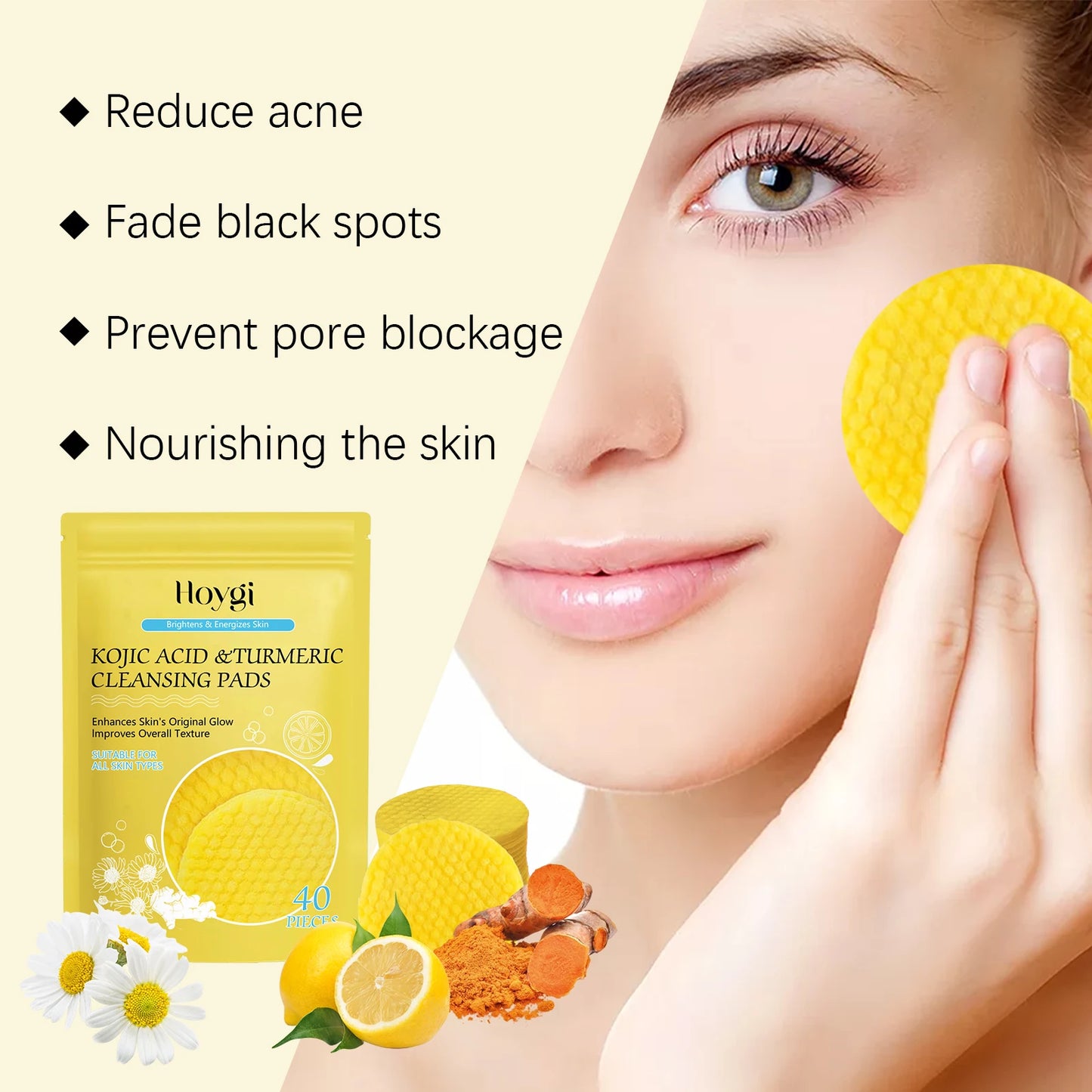 Organic Turmeric Kojic Acid Cleansing Pads Exfoliating Pads Facial Sponges For Cleansing Exfoliating Daily Cleansing Skin Care Tools