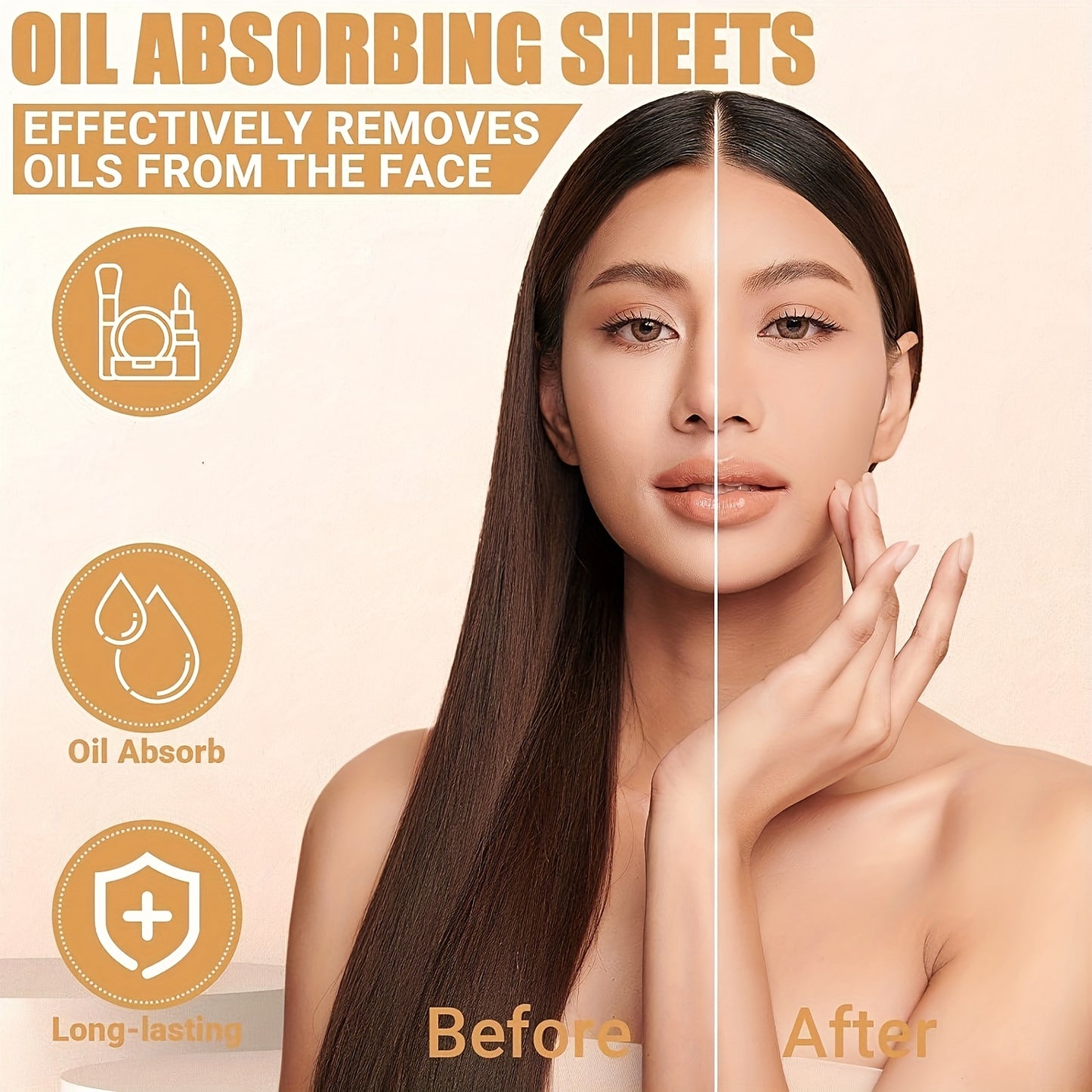 Summer Face Oil Light Beige T-zone Dry Oil Absorbing Paper, Suitable for Office Work and Students to Keep the Face Refreshing and Oil-Free, No Makeup Remover, Odorless, Portable Boxed, Unisex 100/10 Sheets