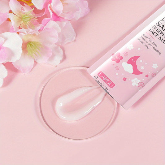 LAIKOU Japan Sakura Sleeping Facial Treatment, Cherry Blossom No-Wash Overnight Moisturizing Gel, Even Skin Tone & Elasticity Enhancer, Paraben-Free for All Skin Types, Unisex-adult - 3g/0.1oz