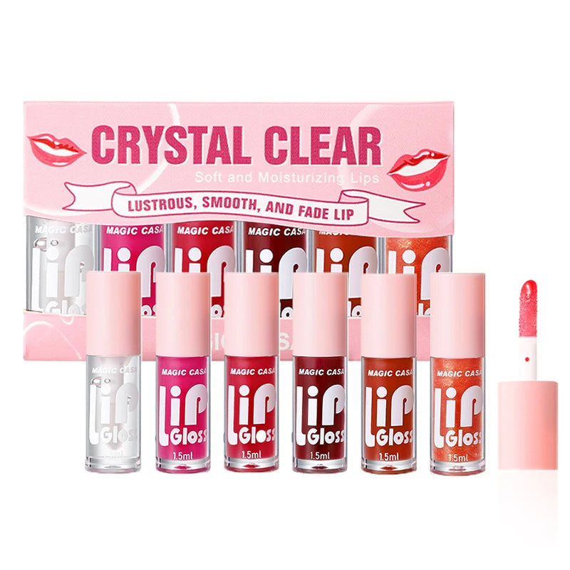 Organic MAGIC CASA 6-Piece Set Water-Gloss Jelly Lip Oil - Plumping, Hydrating, Makeup Base, Long-Lasting Moisture