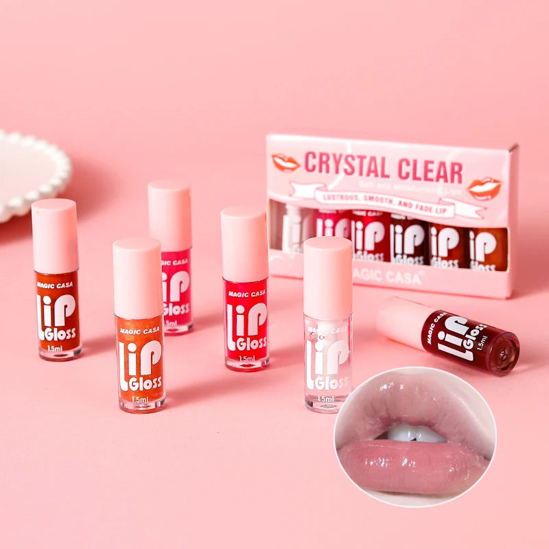 Organic MAGIC CASA 6-Piece Set Water-Gloss Jelly Lip Oil - Plumping, Hydrating, Makeup Base, Long-Lasting Moisture