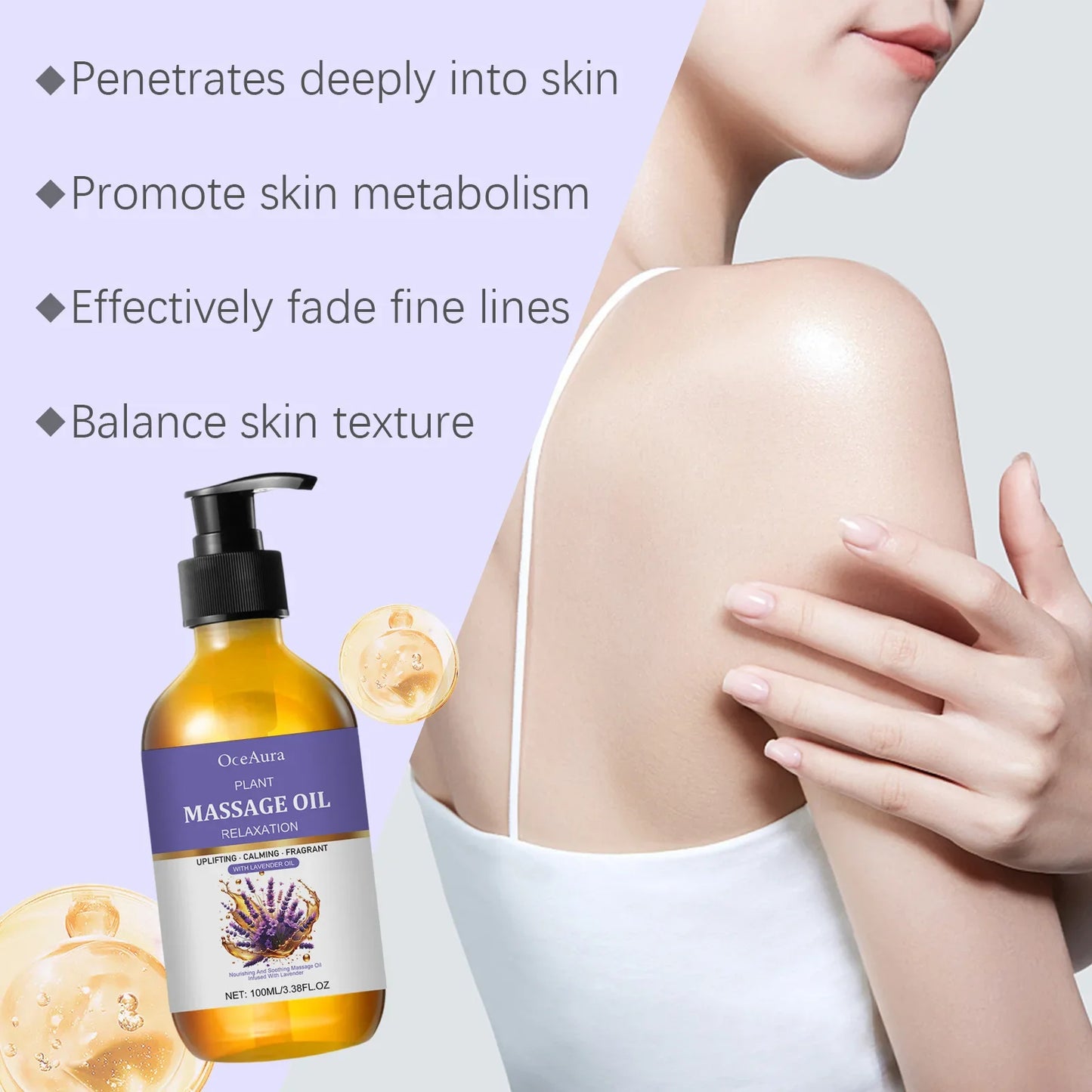 Organic Lavender Essential Oil Relief Stress Improve Sleep Spa Moisturizing Comfortable Calming Nourishing Body Relaxing Massage Essence