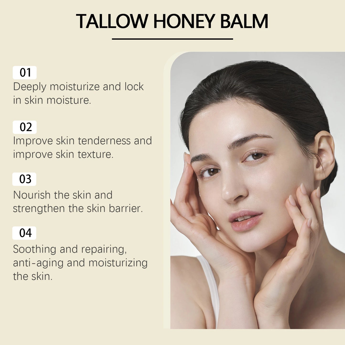 Organic Whipped Beef Tallow and Honey Balm Skin Face Moisturizer Fast Absorption Grass Fed Grass Finished Organic Face Cream Body Lotion