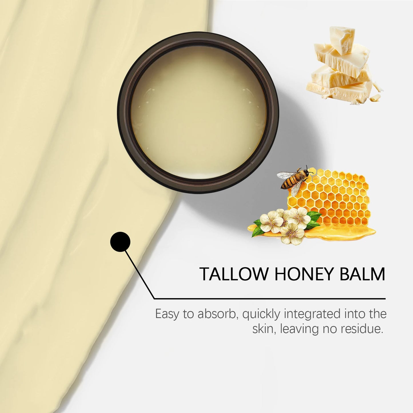 Organic Whipped Beef Tallow and Honey Balm Skin Face Moisturizer Fast Absorption Grass Fed Grass Finished Organic Face Cream Body Lotion