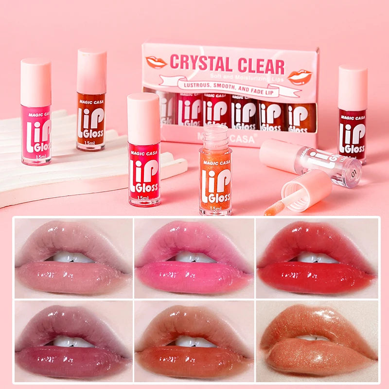 Organic MAGIC CASA 6-Piece Set Water-Gloss Jelly Lip Oil - Plumping, Hydrating, Makeup Base, Long-Lasting Moisture