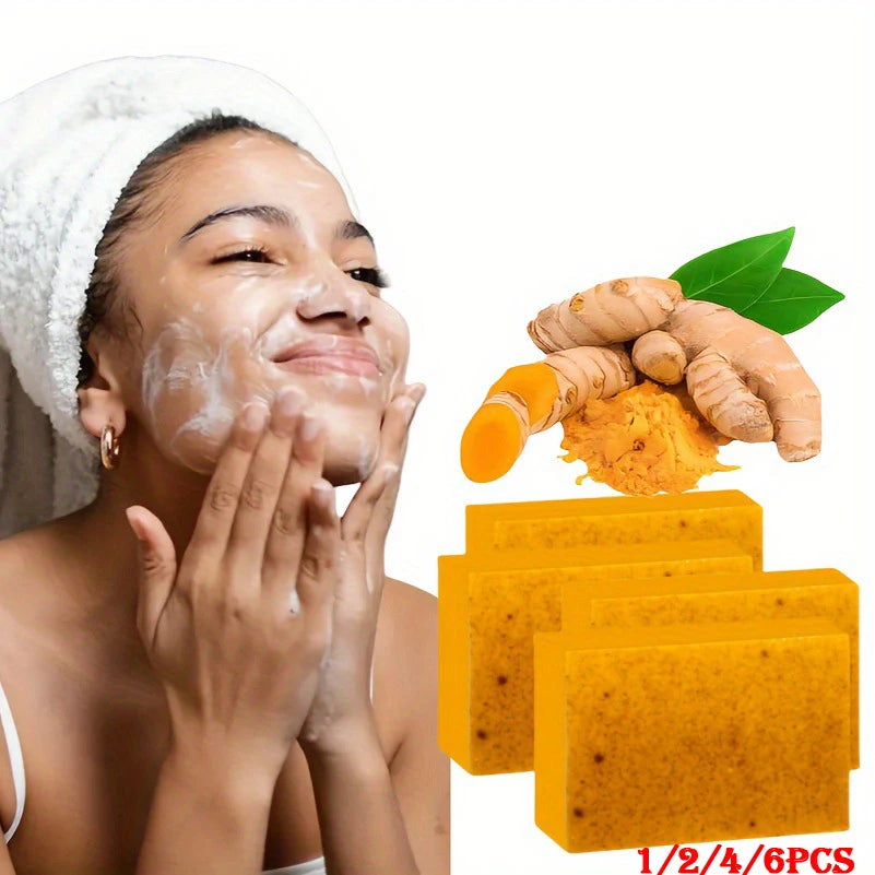 (1/2/4/6Pcs) Organic Turmeric Kojic Acid Handmade Soap Scrub for Exfoliation, Moisturizing, Deep Cleansing, Spot Removal, Acne Removal