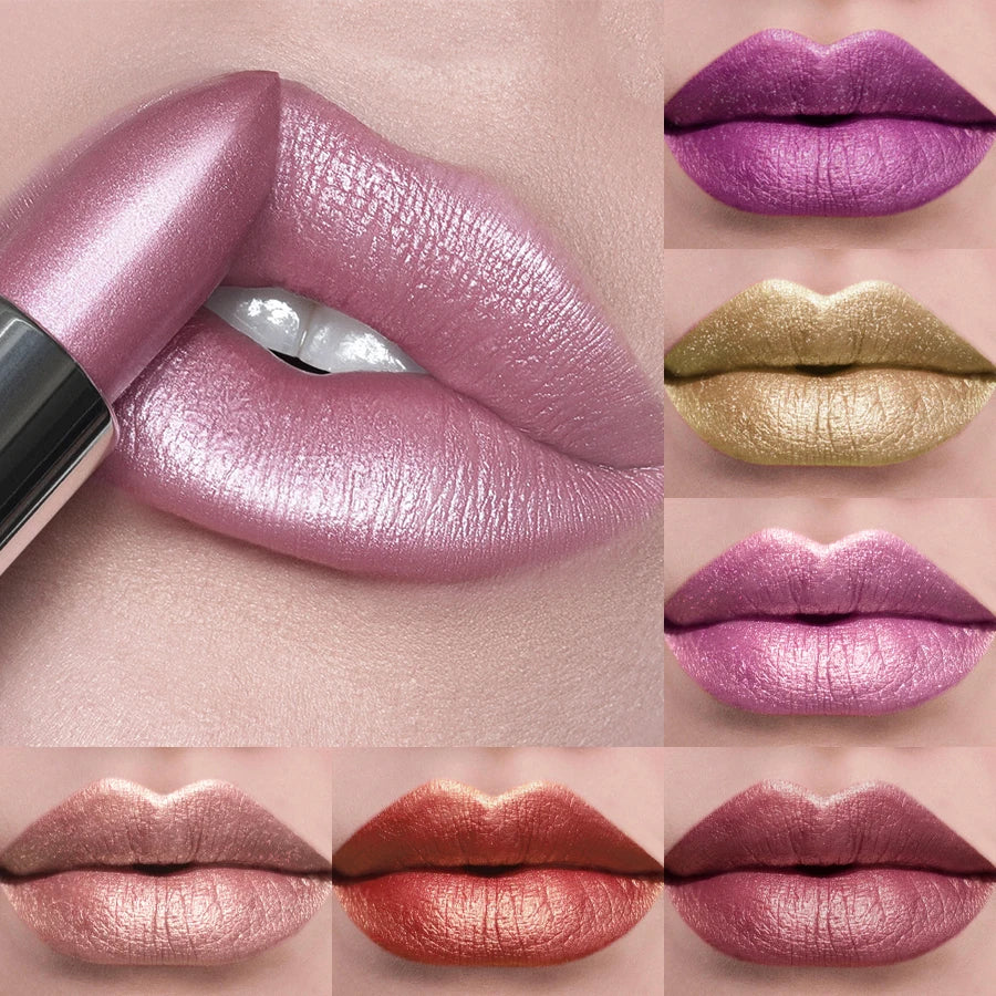 Organic 21Colors Bold & Intense Glitter Shiny Metallic Lipstick Pearlescent Lip Tint,Long Lasting Lip Senior Matte Lip Makeup Gifts for