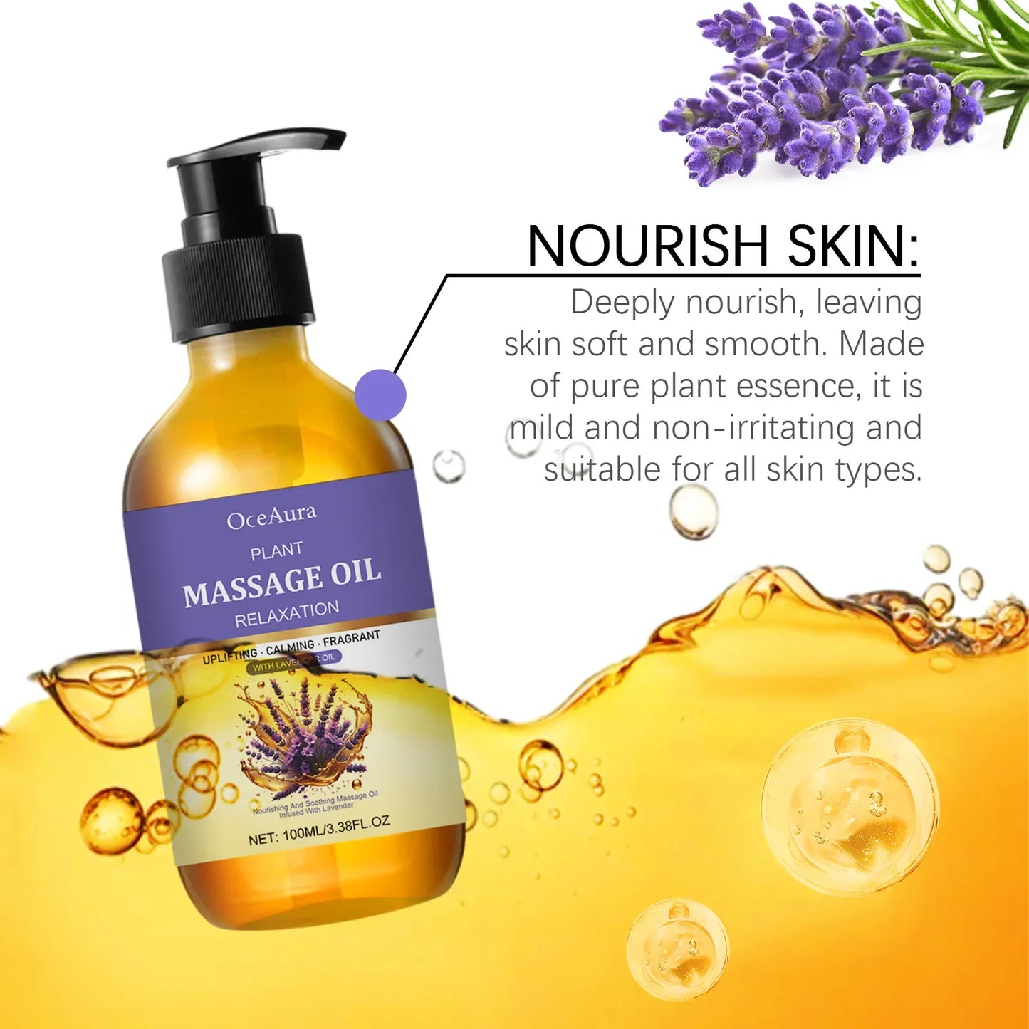 Organic Lavender Essential Oil Relief Stress Improve Sleep Spa Moisturizing Comfortable Calming Nourishing Body Relaxing Massage Essence