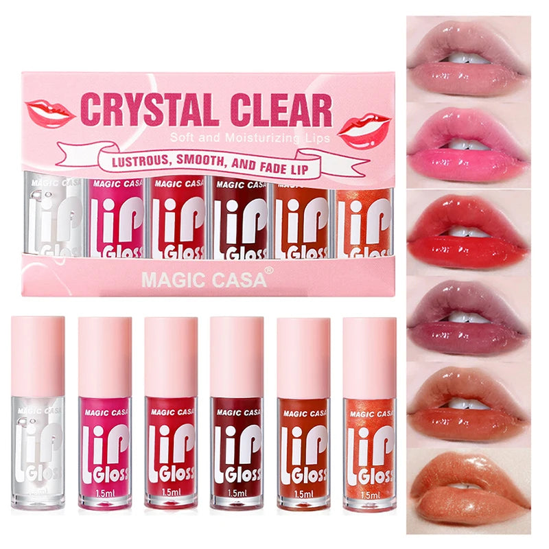 Organic MAGIC CASA 6-Piece Set Water-Gloss Jelly Lip Oil - Plumping, Hydrating, Makeup Base, Long-Lasting Moisture