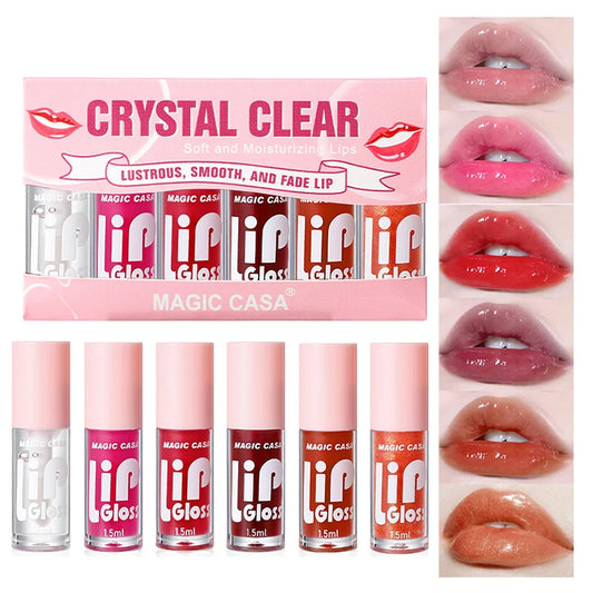 Organic MAGIC CASA 6-Piece Set Water-Gloss Jelly Lip Oil - Plumping, Hydrating, Makeup Base, Long-Lasting Moisture