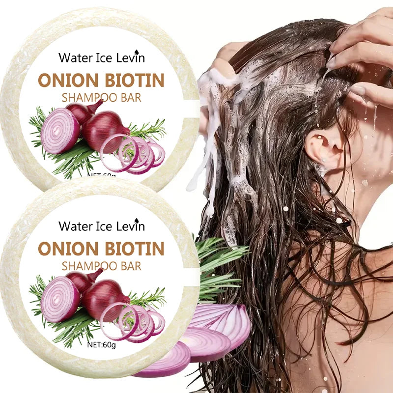 Organic Onion and Biotin Shampoo Soap - 60g, Suitable for All Hair Types, Moisturizing and Smoothing, Rich in Rosemary Extract